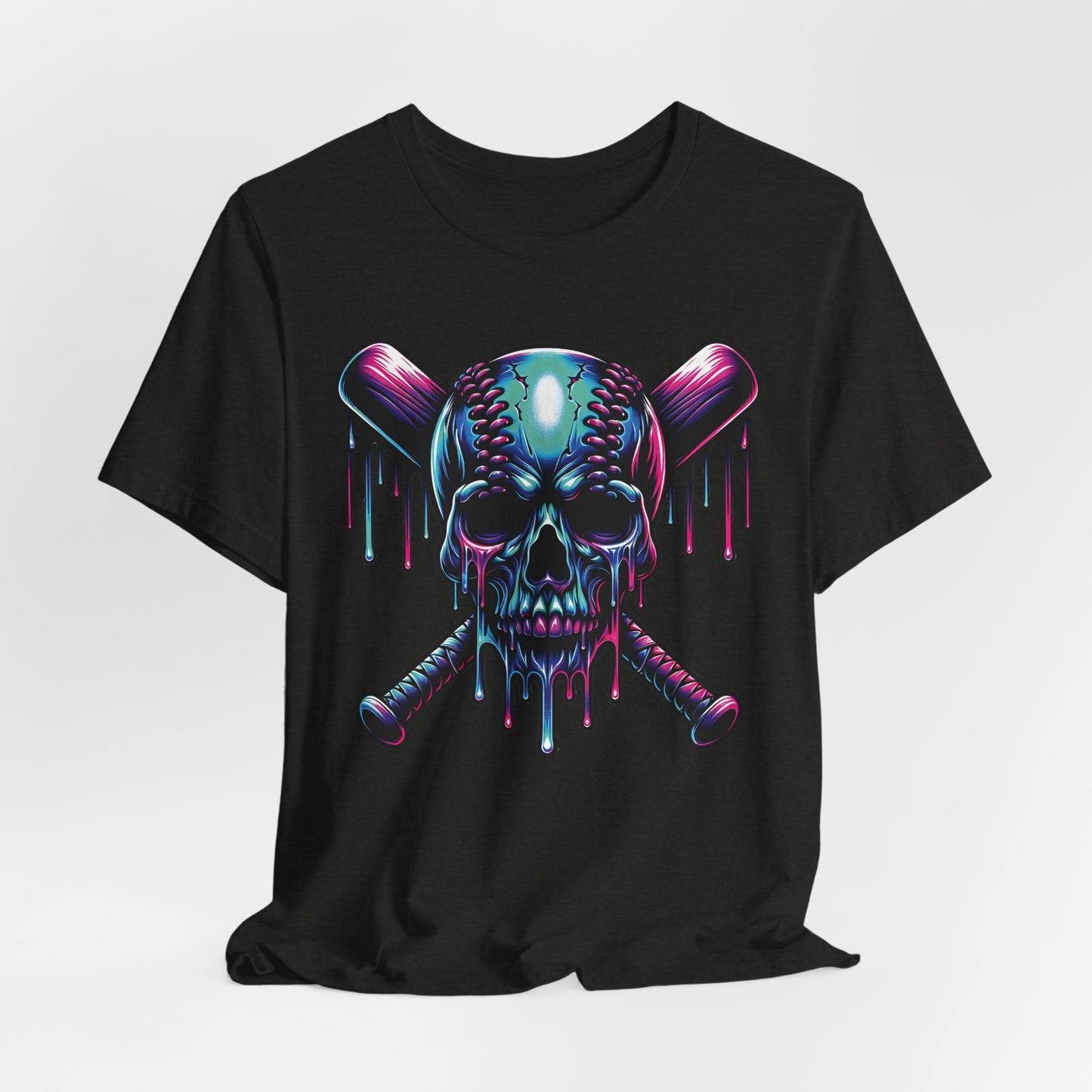 Drip Baseball Skull Graphic T-Shirt