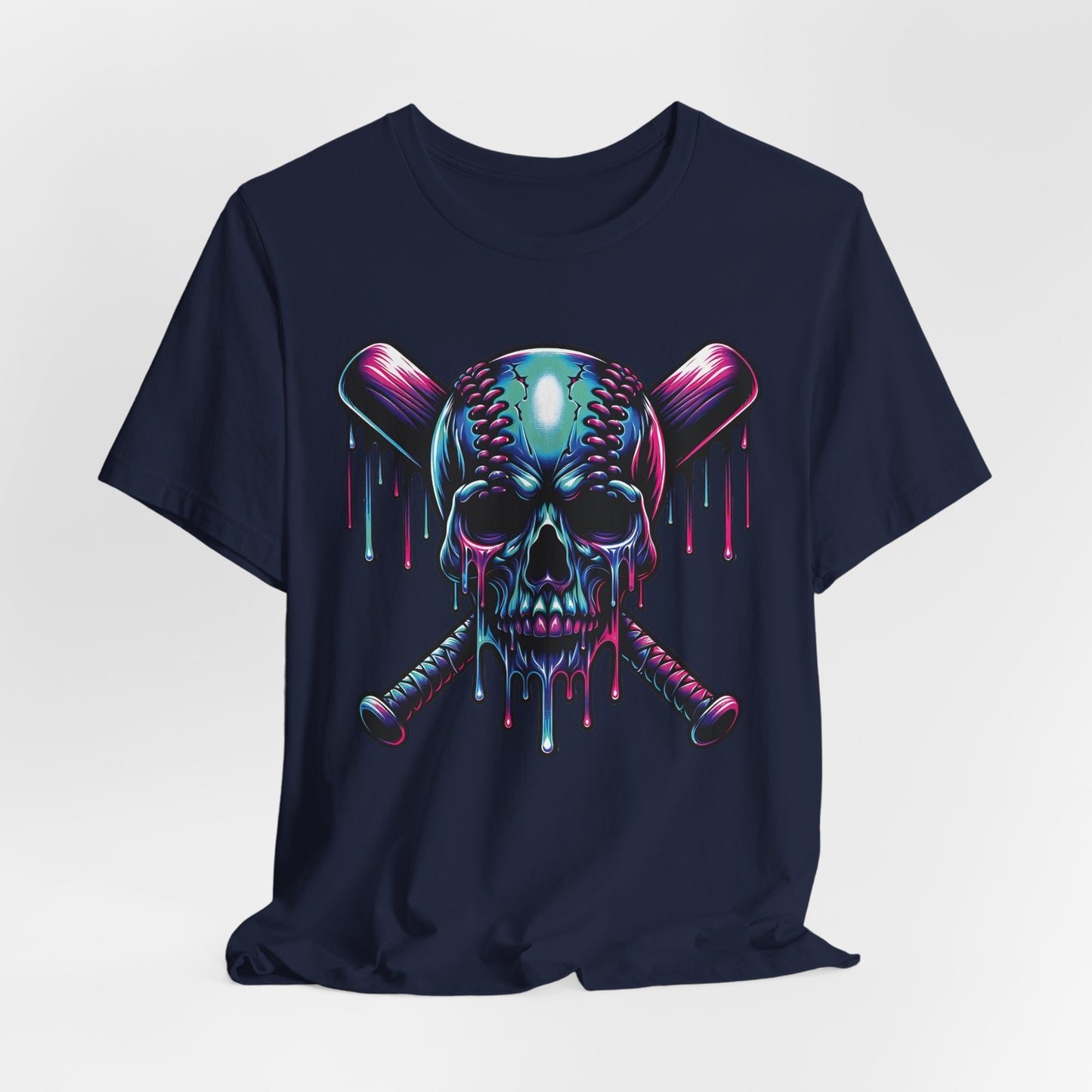 Drip Baseball Skull Graphic T-Shirt